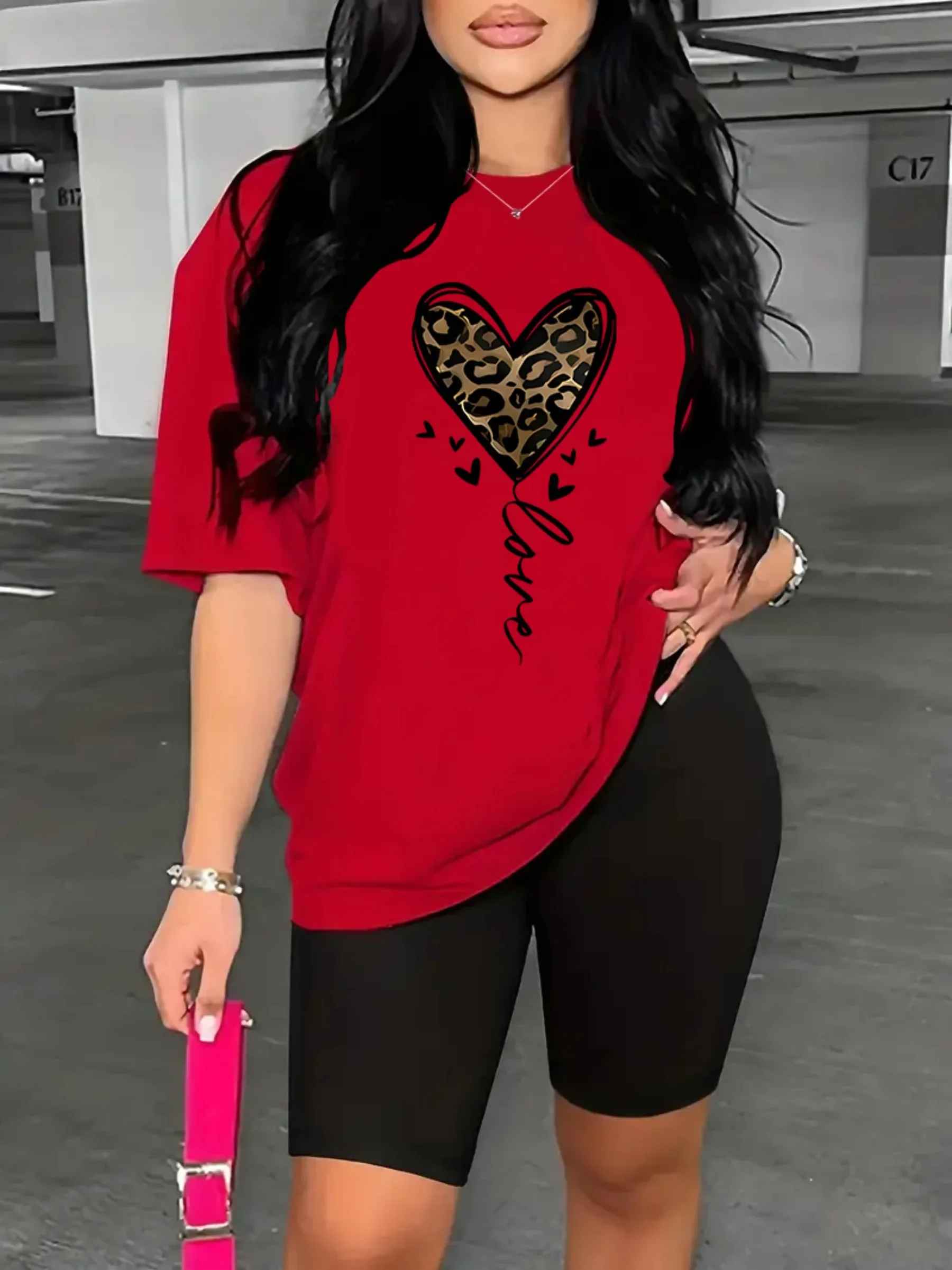 Femmes t-shirt drôle amour motif imprimé femmes mode roman court respirant été à manches courtes Harajuku haut t-shirts