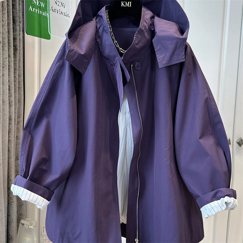 Nouvelle Trench-Coat Femme Automne Tendance avec Doublure Décontractée Polyvalente Ample Manches Longues Courte Coupe-Vent Manteau d'Extérieur Femme