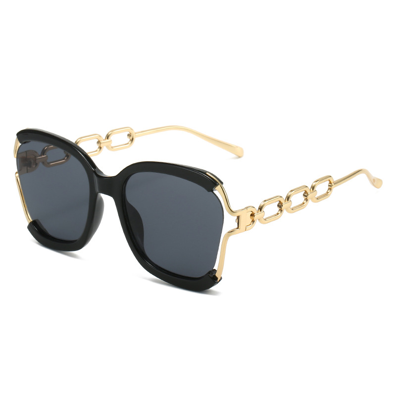 Lunettes de soleil carrées de luxe pour femmes, UV400, marque rétro, chaîne, monture métallique, lunettes de soleil d'été pour femmes
