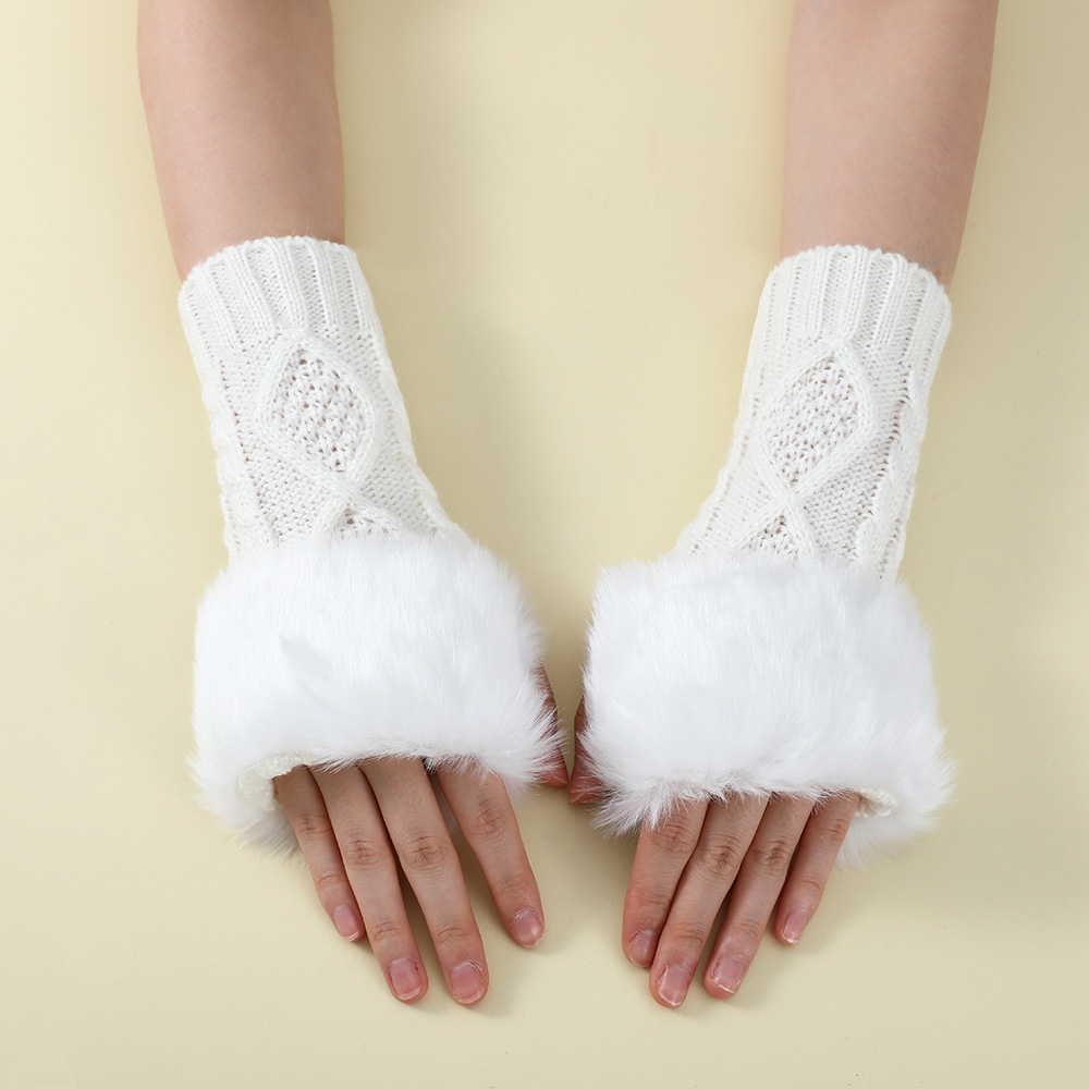 Gants à manches chaudes en fourrure pour femmes, automne hiver, fausse fourrure de lapin, sans doigts, tricotés élastiques, mitaines en chanvre, accessoires pour vêtements