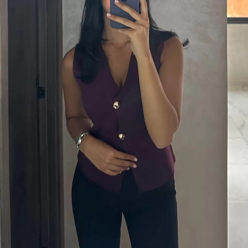 MUJER femme tricot gilet haut recadrée sans manches gilets pour femmes 2025 bouton été gilet haut femmes gilet tricoté hauts courts