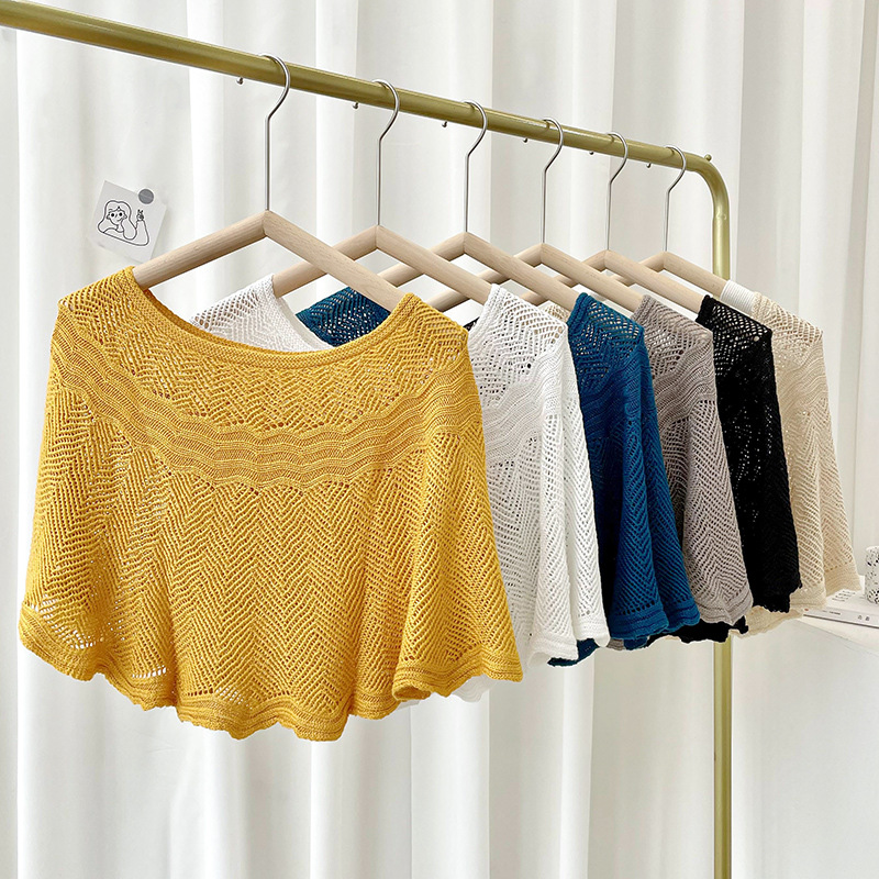 Écharpe pull d'été en coton tricoté de couleur unie, châles coréens simples, Design creux, mode polyvalente, protection solaire