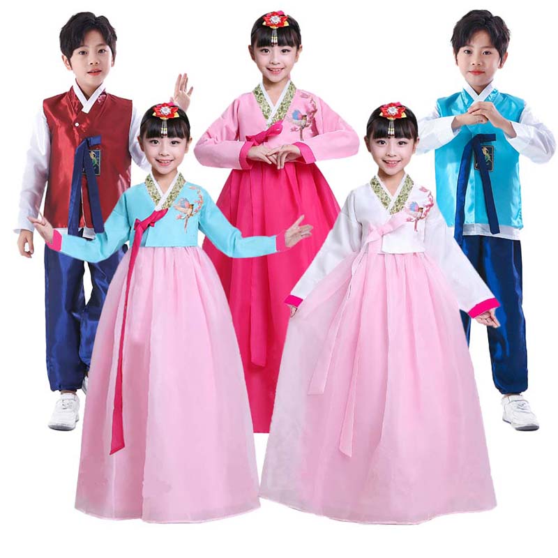 Vêtements traditionnels coréens Hanbok Costumes adultes unisexe filles garçons Festival culturel fête Hanbok robe pour enfants Costume de film