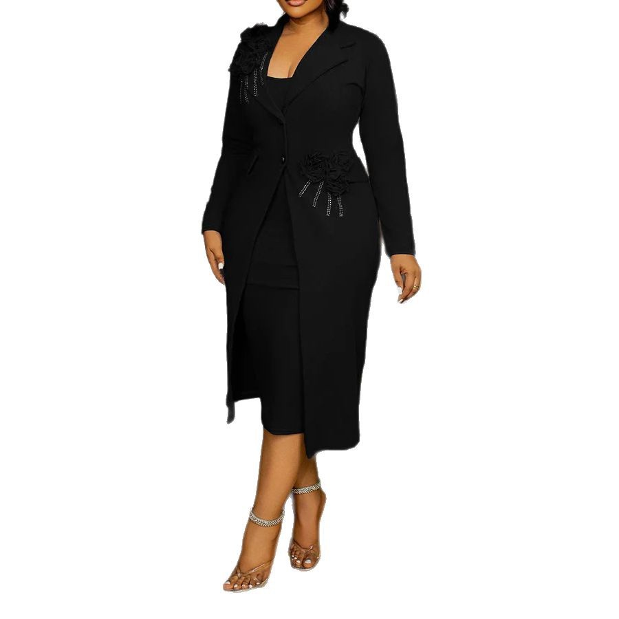 Femmes robe ensembles deux pièces ensemble correspondant ensemble décontracté élégant fleur col en V costume manteau mi-mollet robe de soirée 2025 travail