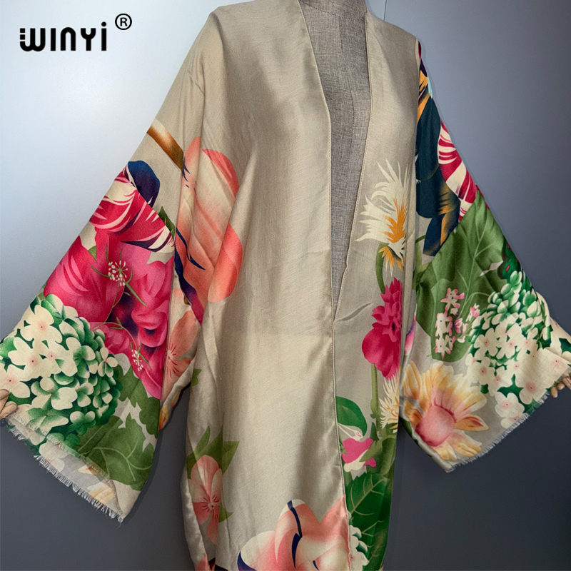 WINYI Kimono Bohème pour Femme, Kaftan Tendance, Cardigan Ample, Robe de Soirée, Tenue de Plage de Luxe de Dubaï, Vêtement de Plage