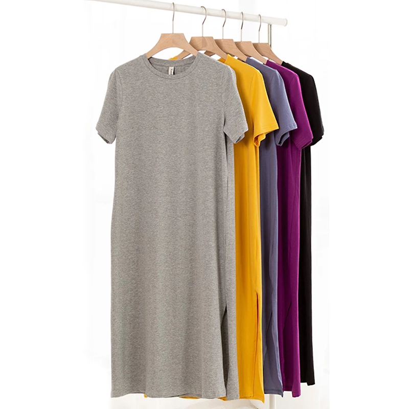 Robe élégante en coton pour femmes, décontractée, ample, à manches courtes, fendue, noire, sexy, longue, pour le nouvel an 2026, vente de robes