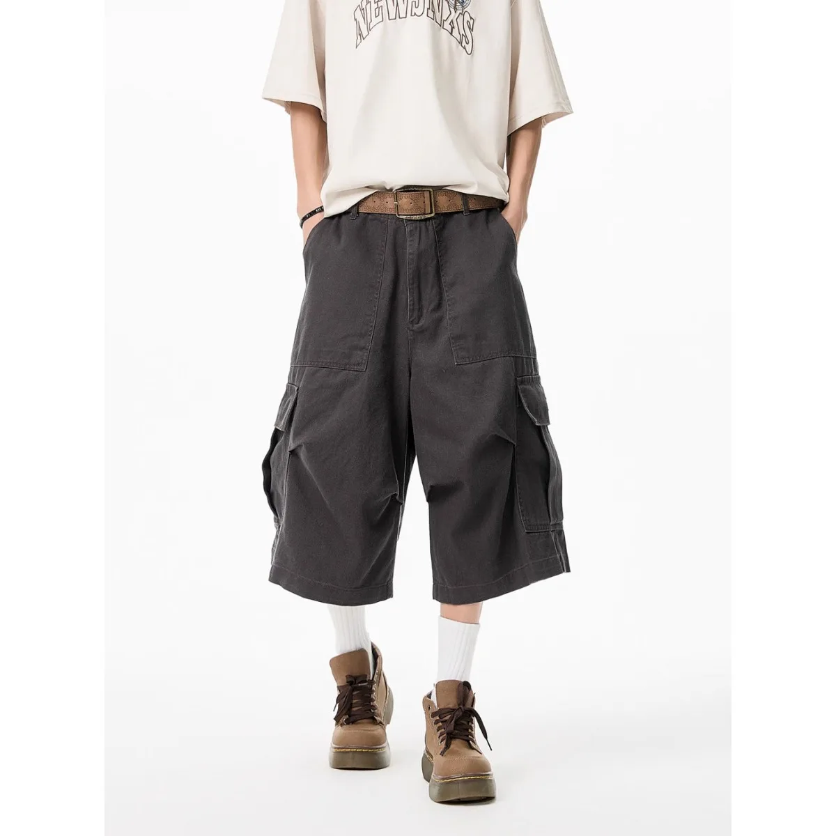 Shorts cargo kaki tendance coréenne pour hommes, shorts de travail à poches, shorts décontractés d'été pour hommes, shorts droits, Ropa Hombre