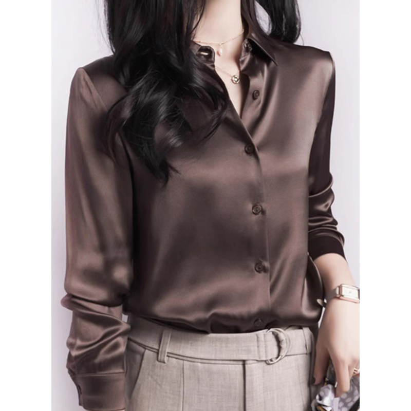 Chemise en satin à manches longues pour femmes, chemisiers décontractés élégants, vêtements féminins minces, chemises de bureau, tendance estivale, mode