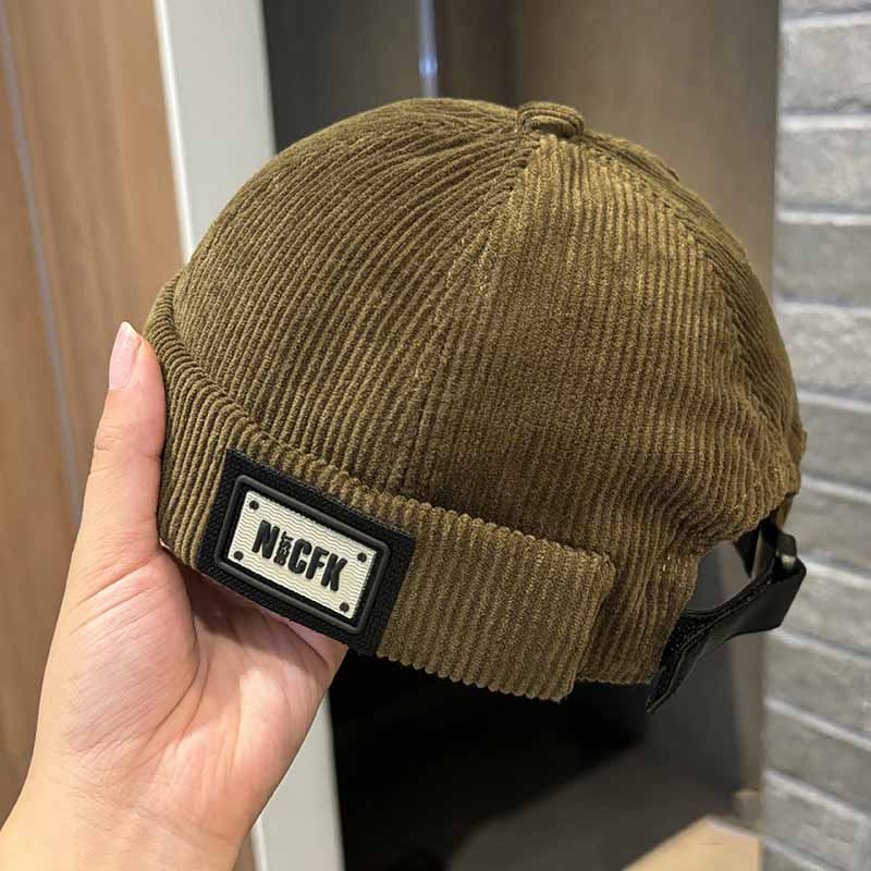 Chapeau japonais rétro en peau de melon en velours côtelé, chapeau hooligan hip-hop pour hommes et femmes, chapeau de propriétaire sans bords pour les créateurs de tendances de rue