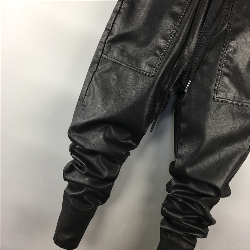 Pantalon Cargo Harem Décontracté pour Homme, Style Hip-Hop Urbain, en Similicuir PU, Longueur Standard, Automne Hiver, Noir, Grande Taille
