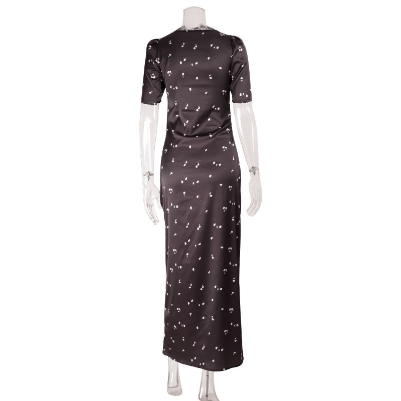 Robes maxi imprimées en dentelle patchwork pour femmes, mode sexy streetwear, manches courtes, slim, ajourées, longues vestidos robes féminines