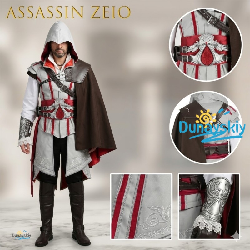 Costume de Cosplay Assassin Creed Ezio Auditore, ensemble complet, tenue noire et blanche pour hommes, pour Halloween, Comic Con, jeu de rôle