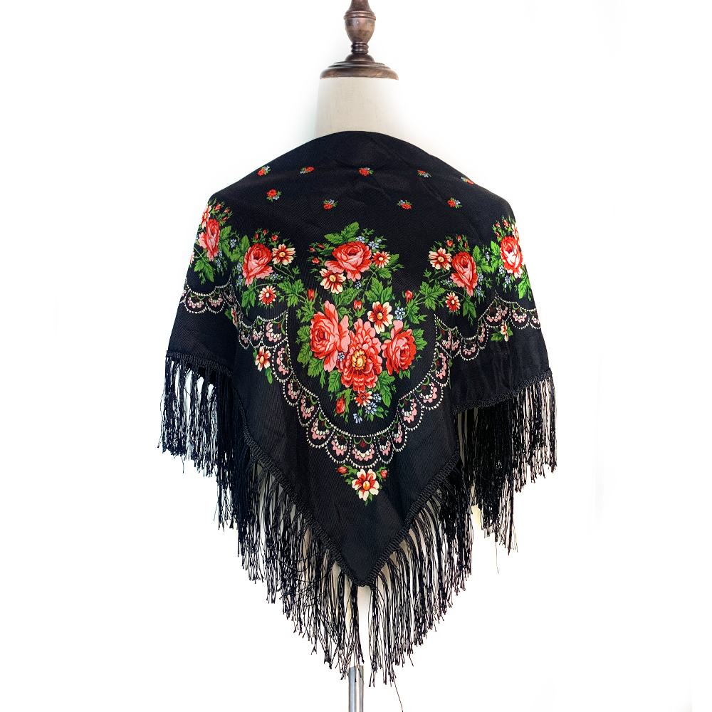 Foulard carré russe traditionnel pour femmes, imprimé Floral de luxe, Bandana à franges, châle, bandeau pour dames, enveloppes de tête Babushka