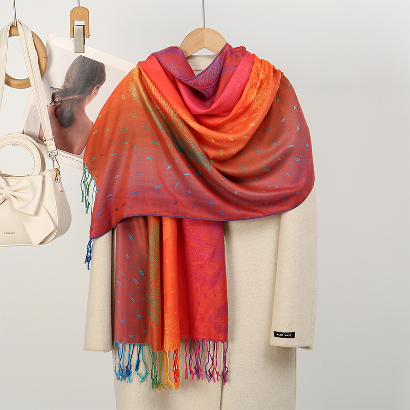 2025 femmes hiver Pashmina châle épais Paisley Jacquard écharpe Macaron arc-en-ciel couleur voyage coupe-vent musulman Hijab Wrap Poncho