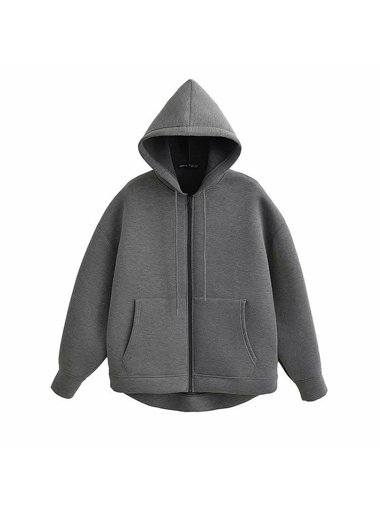 Sweat-shirt à capuche zippé pour femme, coupe ample, manches longues, avec poche, style streetwear, veste d'extérieur