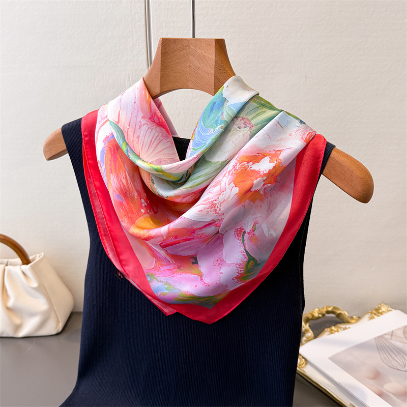Écharpes en soie imitation à imprimé floral, foulards carrés tendance, bandanas pour femmes, hijab de luxe, foulards élégants, châles