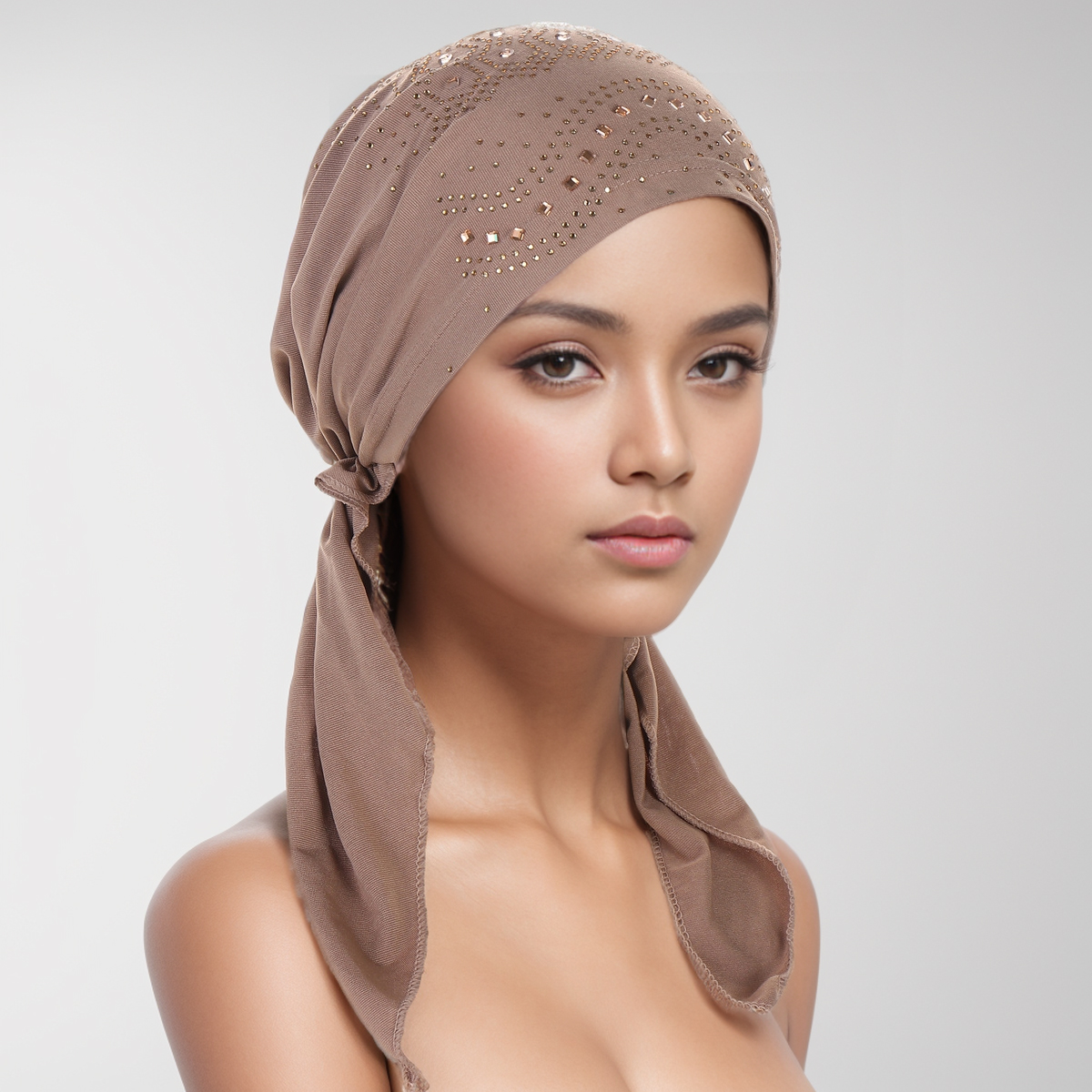 Mode diamant femmes Hijab couleur unie musulman dames Turban Bonnet doux élastique longue queue tête enveloppement foulard chapeaux indiens