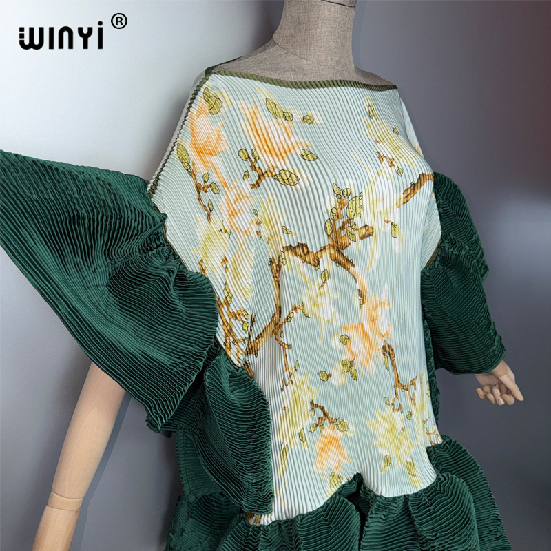 Robe Courte Plissée Élastique WINYI pour Femme – Élégante Robe de Plage, Kaftan, Abaya, Mode Musulmane, Tenue de Soirée de Luxe pour Dubaï