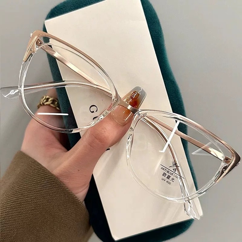 Lunettes de myopie œil-de-chat élégantes pour femmes, monture métallique anti-lumière bleue, lunettes de vue haute définition pour voir loin, dioptrie négative