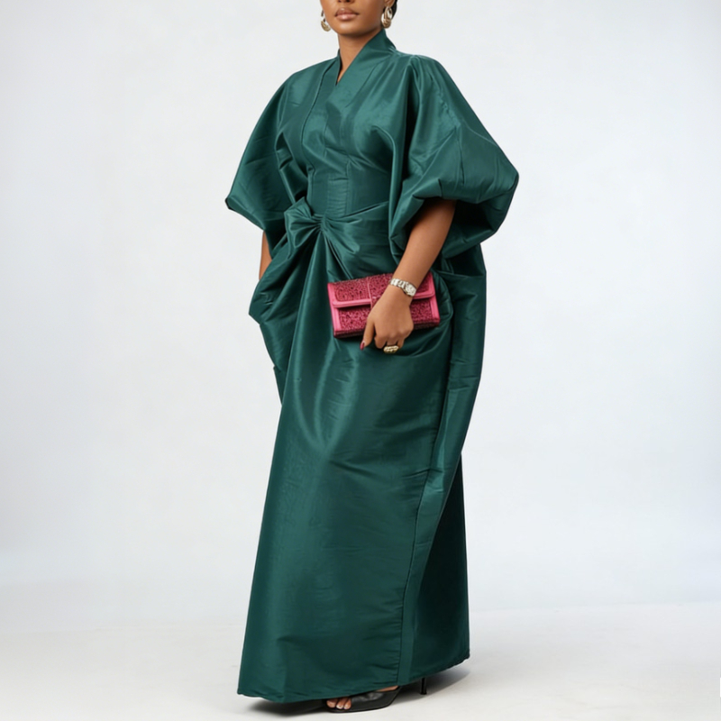 Robe Kaftan Bubu Africaine pour Femmes, Col en V, Ample avec Nœud à la Taille, Robes Maxi Élégantes et Modestes pour Mariages, Événements du Ramadan