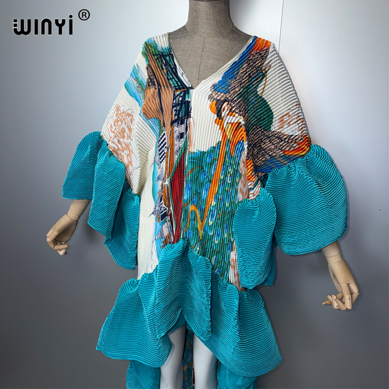 Robe Kaftan Maxi Bohème WINYI du Moyen-Orient, élégante, plissée, élastique, pour la plage, tenue de soirée de luxe, style Dubaï, Abaya