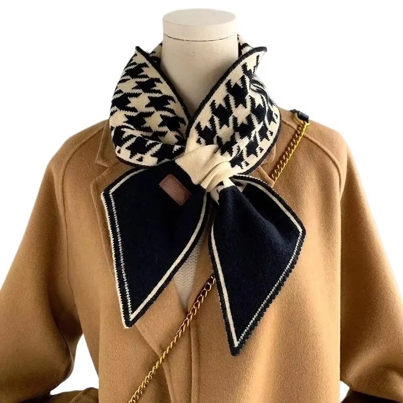 Écharpe chaude en cachemire pour femmes, Foulard à carreaux tricoté, longs et slim, petits foulards Bandana féminin