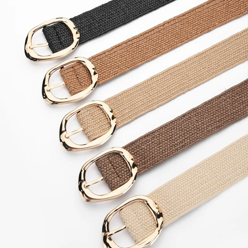Ceinture élastique en paille tissée de style bohème à la mode, ceinture à la taille pour femme avec boucle ronde tendance, polyvalente