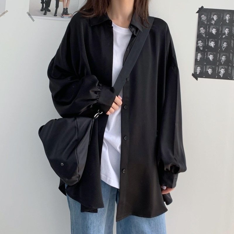 Chemise surdimensionnée pour femmes, chemisiers élégants, manches lanternes, chemise blanche, manteau Shir mi-long, tunique pour femmes, printemps été 2021