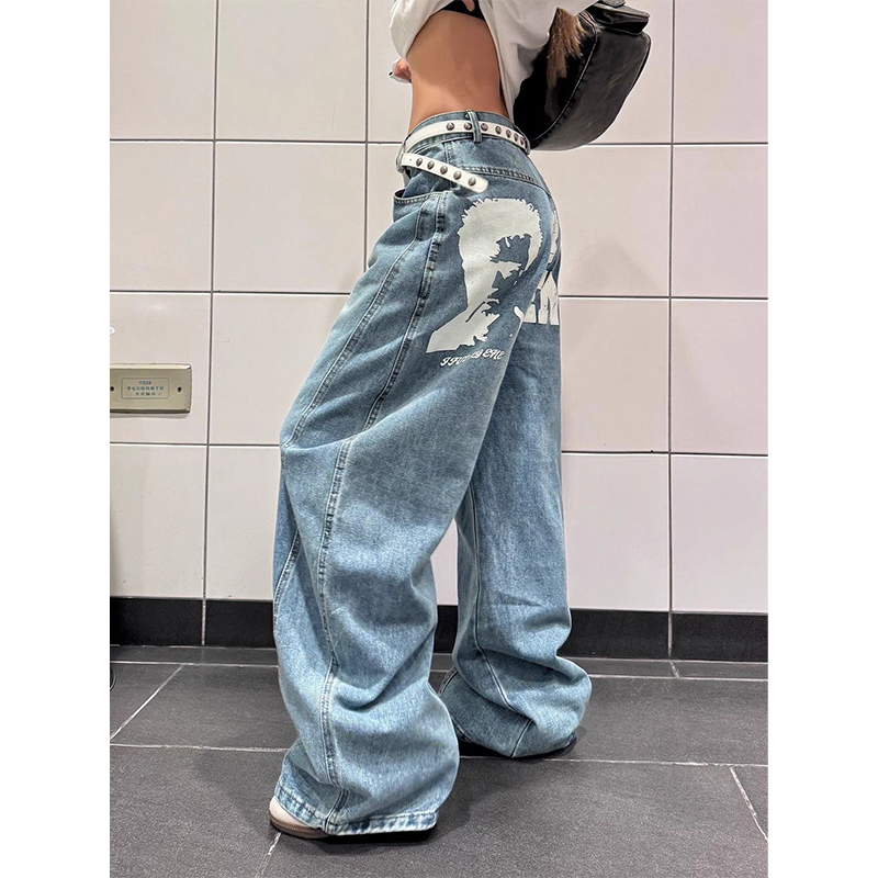 Jean femme bleu Vintage taille haute pantalon en Denim droit Y2K années 90 Hip hop américain Streetwear jambe large pantalon en Denim classique
