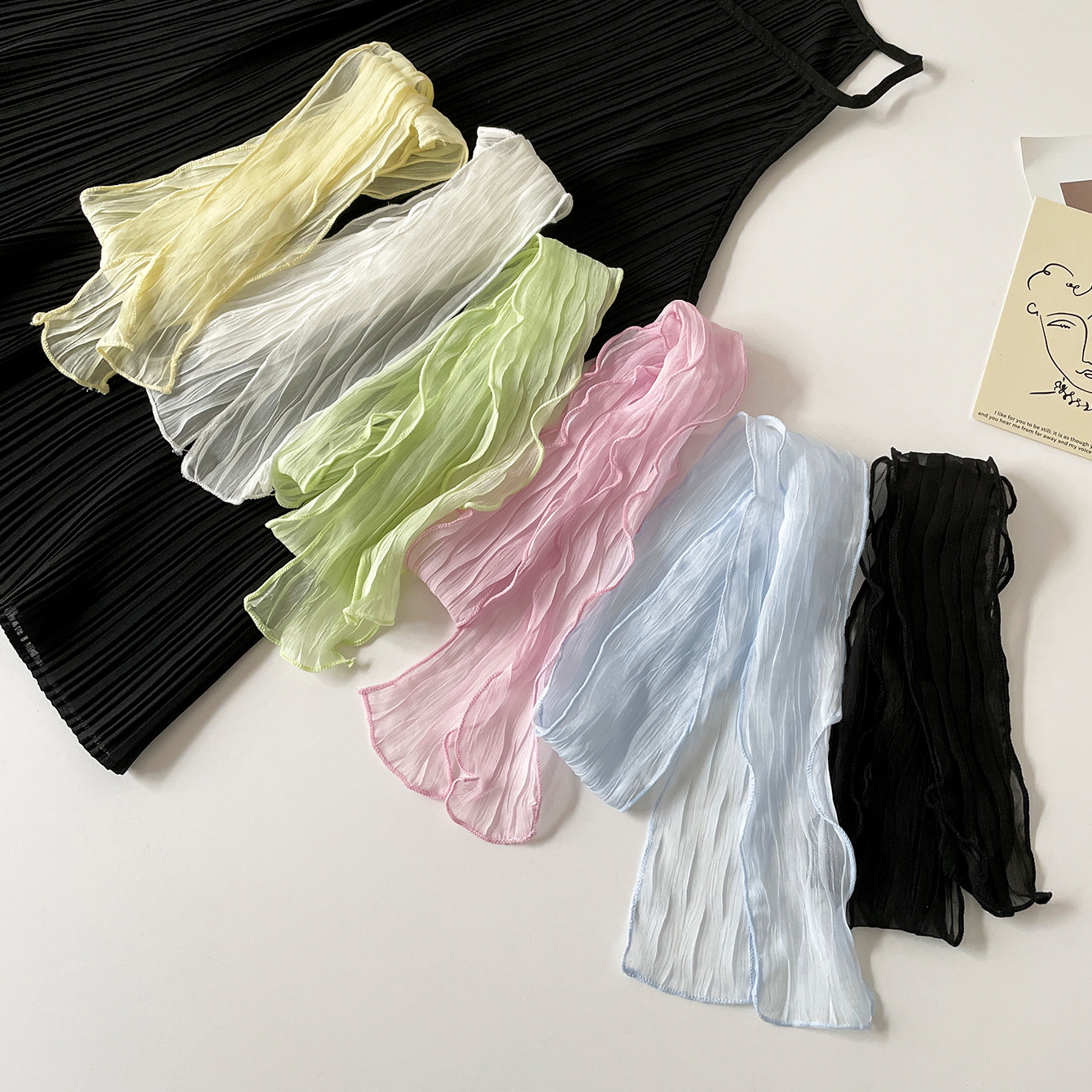 Écharpe fine en mousseline froissée légère et transparente, foulard multi-usage, bandeau pour cheveux, accessoire pour poignée de sac, pour le quotidien, le bureau ou comme cadeau