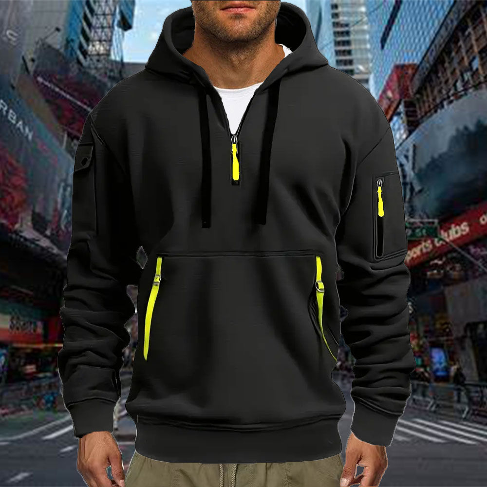 Sweat à capuche de sport décontracté pour homme, idéal pour le printemps et l’automne, de couleur unie, à manches longues, avec poche sur le bras et cordon de serrage, disponible en grandes tailles.