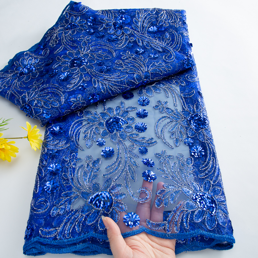 Tissu en dentelle de tulle brodé français de luxe 2026 pour robe de mariée, style africain nigérian, matériau de couture, 5 yards