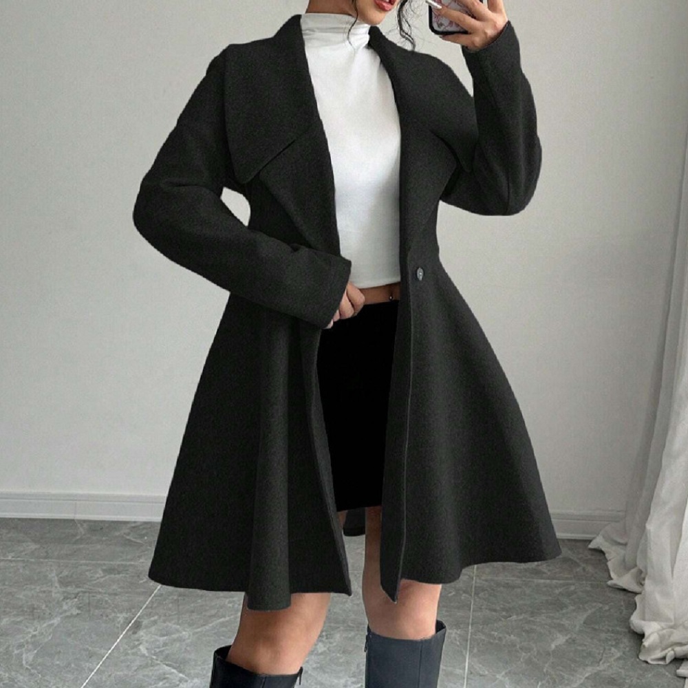 Manteaux en laine pour femmes, manches longues, col rabattu, vestes pour dames, automne hiver, manteau d'extérieur