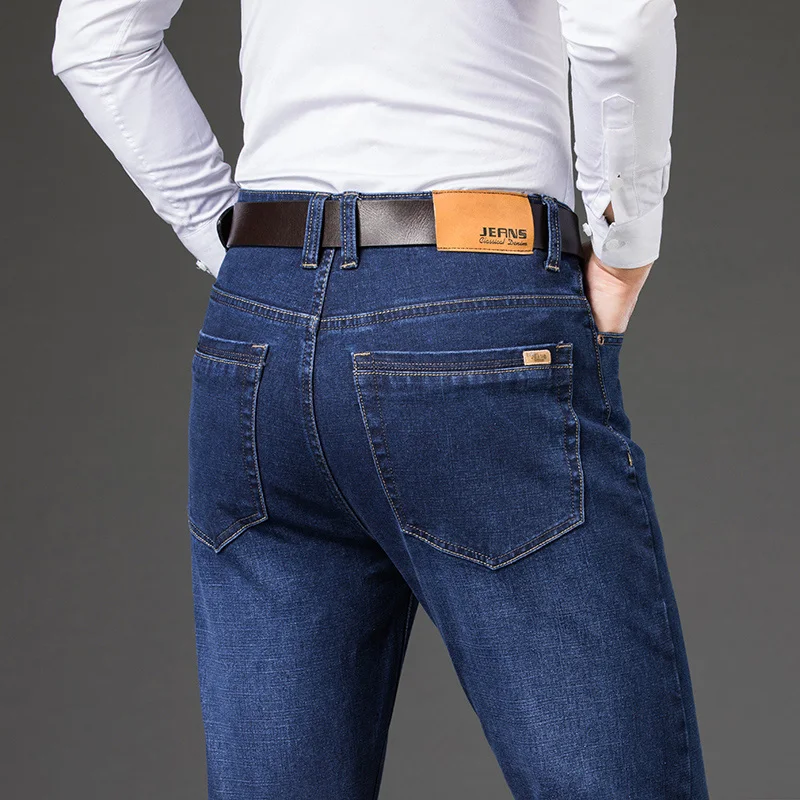 Grande taille 40 42 44 46 2025 nouveau pantalon extensible décontracté d'affaires pantalon en Denim bleu classique homme jean droit ample