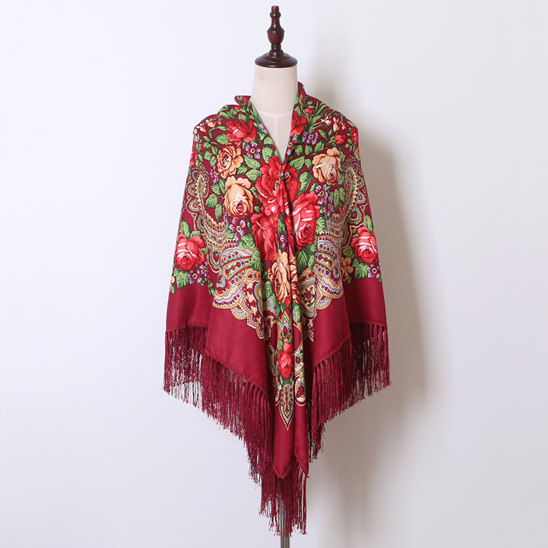 Écharpe nationale russe pour femme, écharpe de sauna en coton à imprimé floral avec pompon, châles d'ombrage, bandana pour la plage et le voyage, 160cm