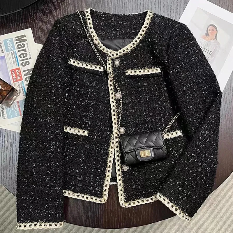 Veste en tweed à simple boutonnage pour femme, manteau torsadé à col rond, mode coréenne élégante, manteau doux et chic, vêtements décontractés pour dames de bureau, automne