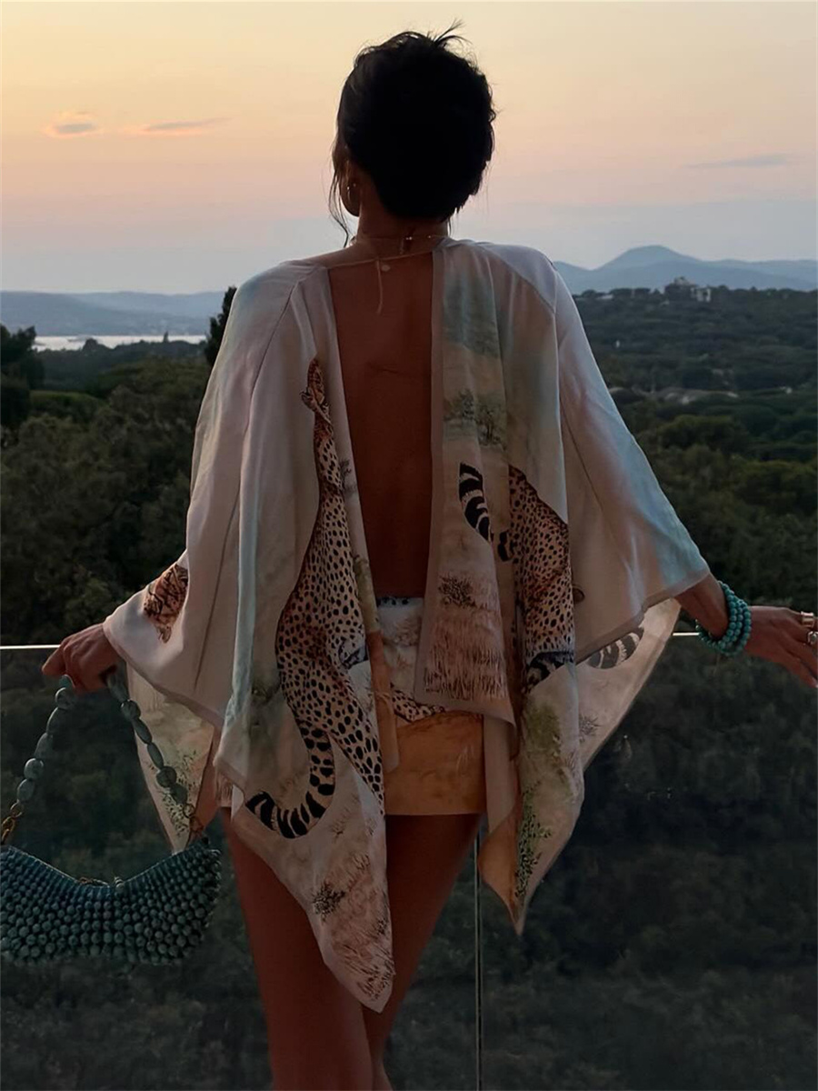 Nibber Bouffée Manches Dos Nu Robe Femmes Coloré Imprimé Léopard Sexy Profond V-Cou Patchwork Hottie Vacances Party Club Moulante