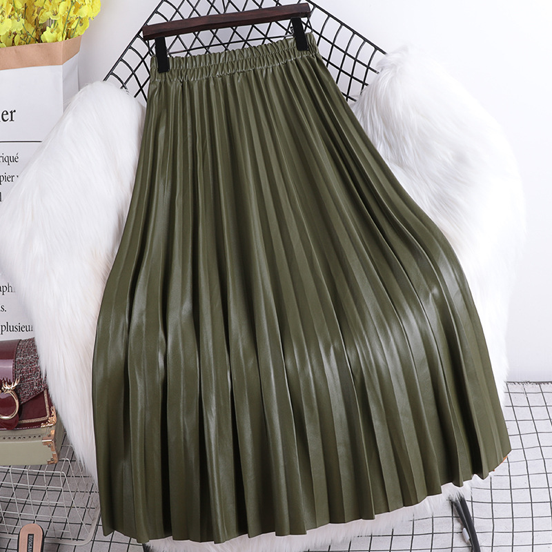 Jupe plissée mi-longue en cuir PU pour femmes, nouvelle collection automne/hiver 2021, taille haute coréenne, ligne a, cent plis