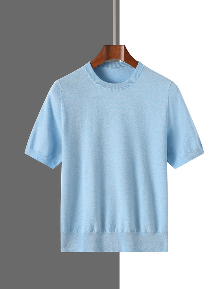 T-shirt en soie et laine mélangées pour homme, nouvelle collection été, manches courtes, confortable, respirant, tricoté, décontracté, fin, hauts pour homme