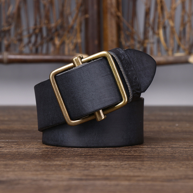 Nouvelle ceinture en cuir non perforé pour homme, boucle lisse, cuir de vachette de première qualité, ceinture en jean rétro simple et polyvalente