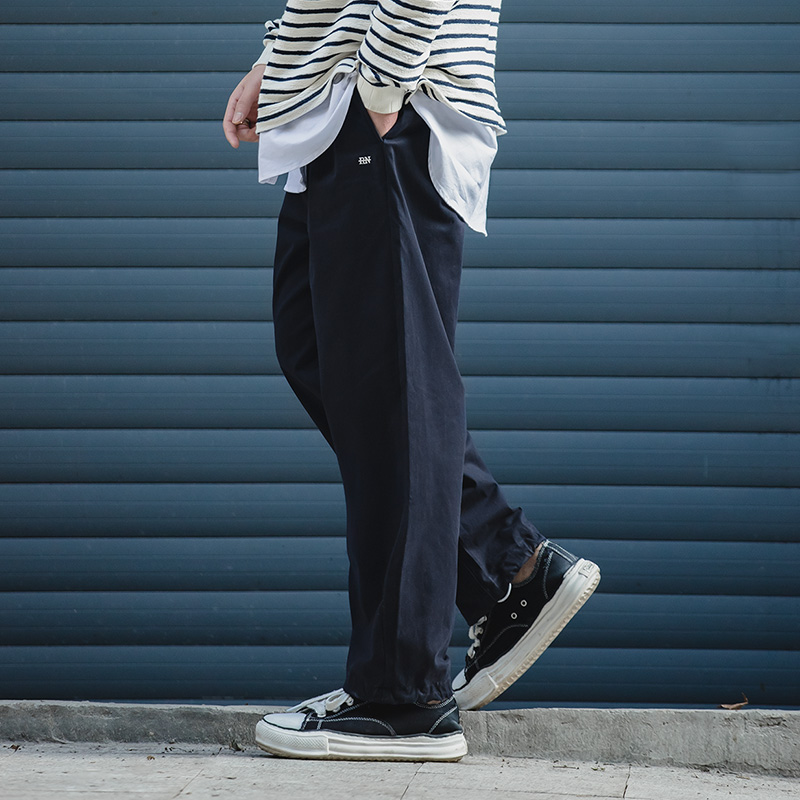 Maden Vintage kaki pantalon facile hommes décontracté taille élastique pantalon droit skateboard survêtement cheville attaché cordon pantalon