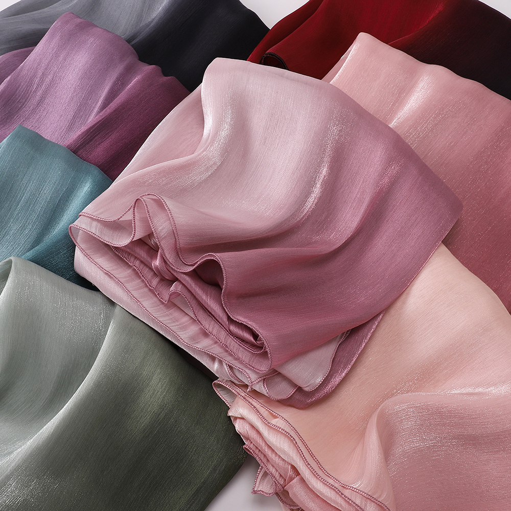 Hijab en satin brillant bicolore, foulards froissés, châle pour femmes, hijab musulman, bandana en crêpe, hijab en soie brillante islamique