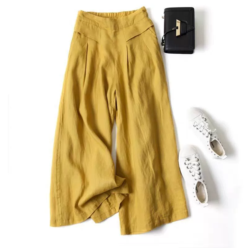 Pantalon enveloppé en mélange de lin de haute qualité pour femmes, décontracté, ample, à la mode, nouvelle collection 2025