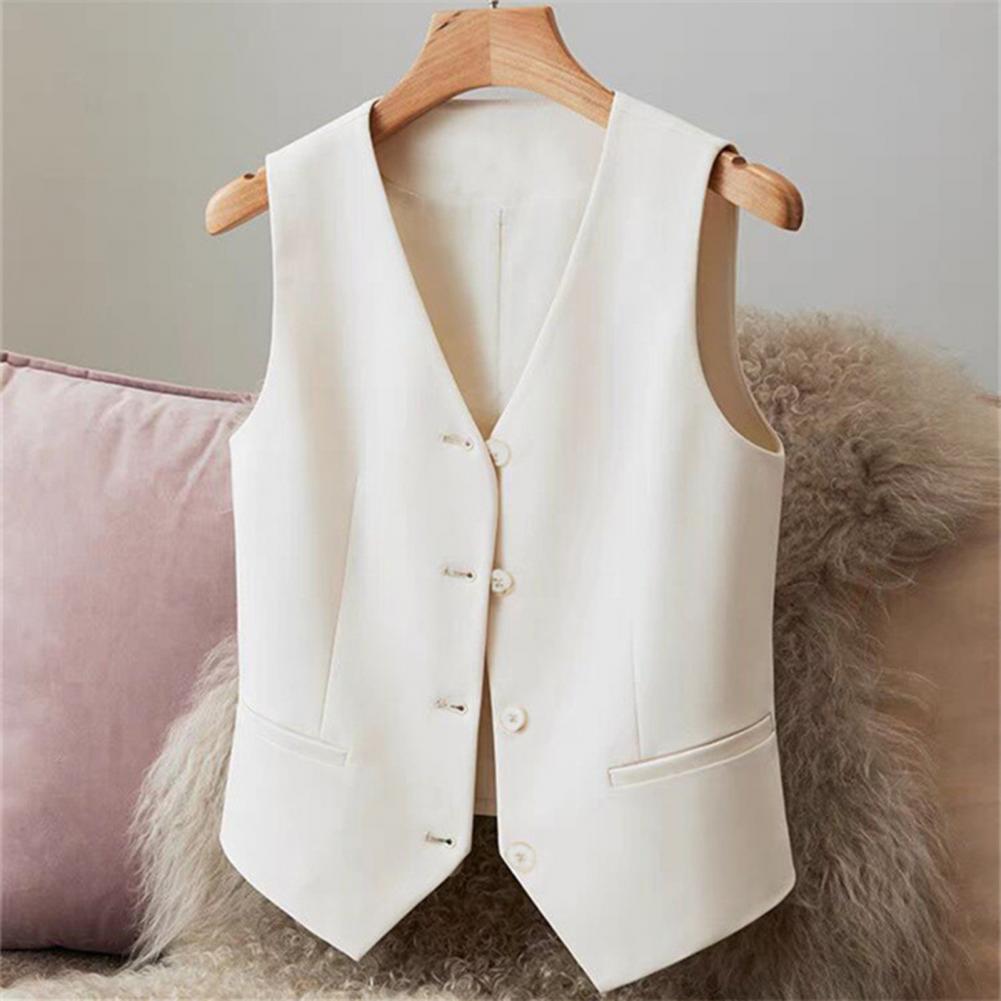 Gilet à simple boutonnage pour femmes, couleur unie, sans manches, col en V, coupe cintrée, Style d'affaires formel, Cardigan rétro, gilet de bureau et de mariage