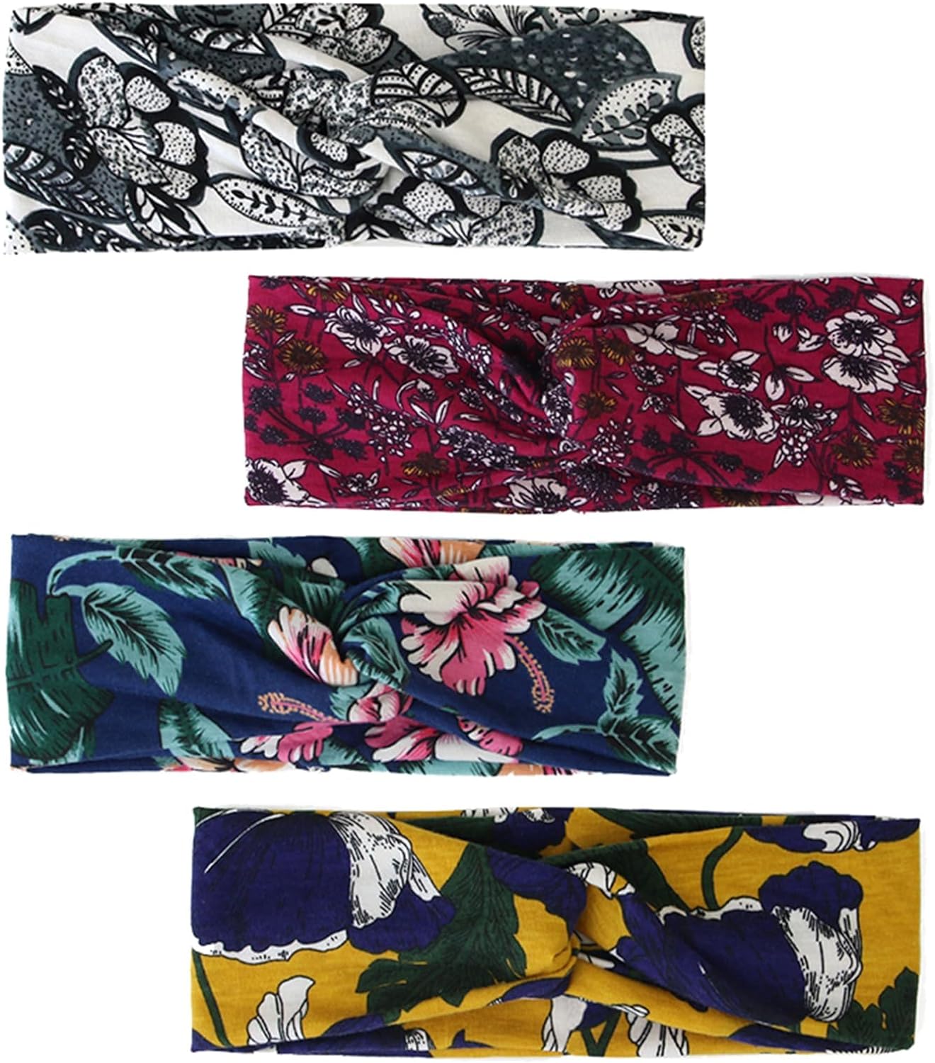 4 pièces Boho bandeaux pour femmes élastique doux bandeau Turban coton bandeaux pour femmes et filles tous les jours Yoga Sport Fitness