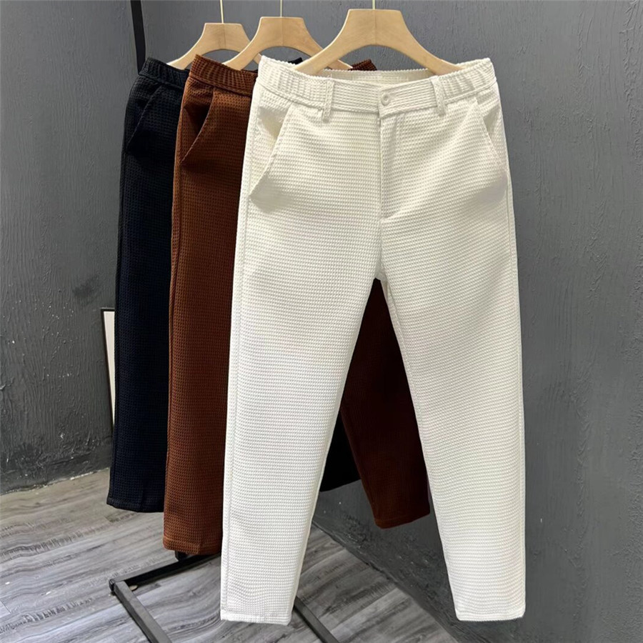 2025 nouveau pantalon de costume solide pour hommes de haute qualité printemps Style coréen poche gaufre crayon pantalon homme d'affaires pantalon décontracté