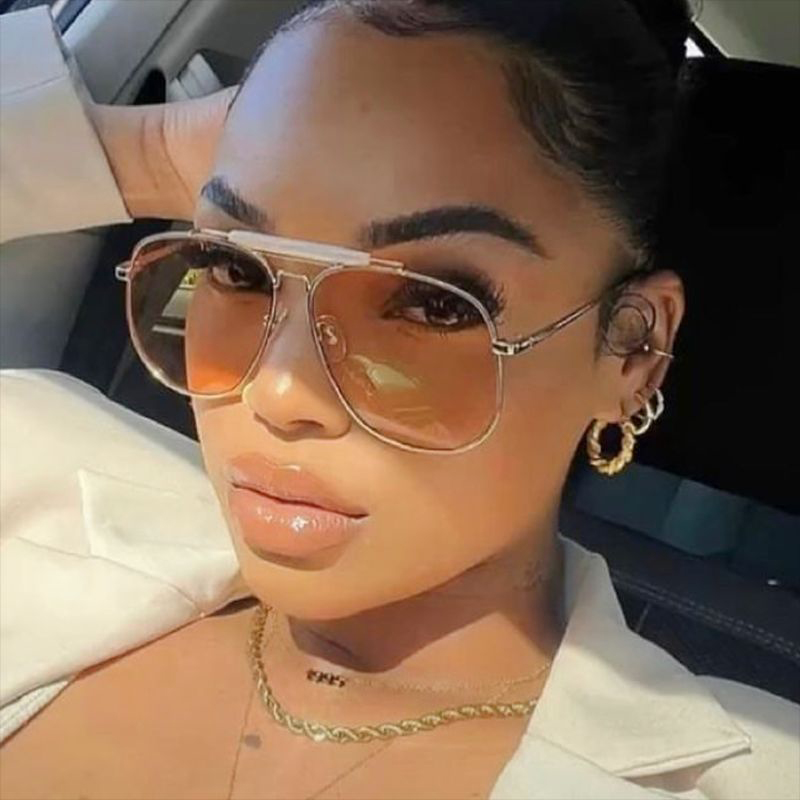 Lunettes de soleil pilote à monture métallique pour femmes, Double pont, Champagne, luxe, carrées, claires, surdimensionnées