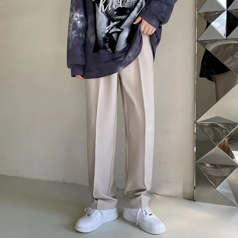 2025 nouveaux hommes pantalons droits mode coréenne costume ample pantalon décontracté drapé Baggy blanc large pantalon mâle Streetwear