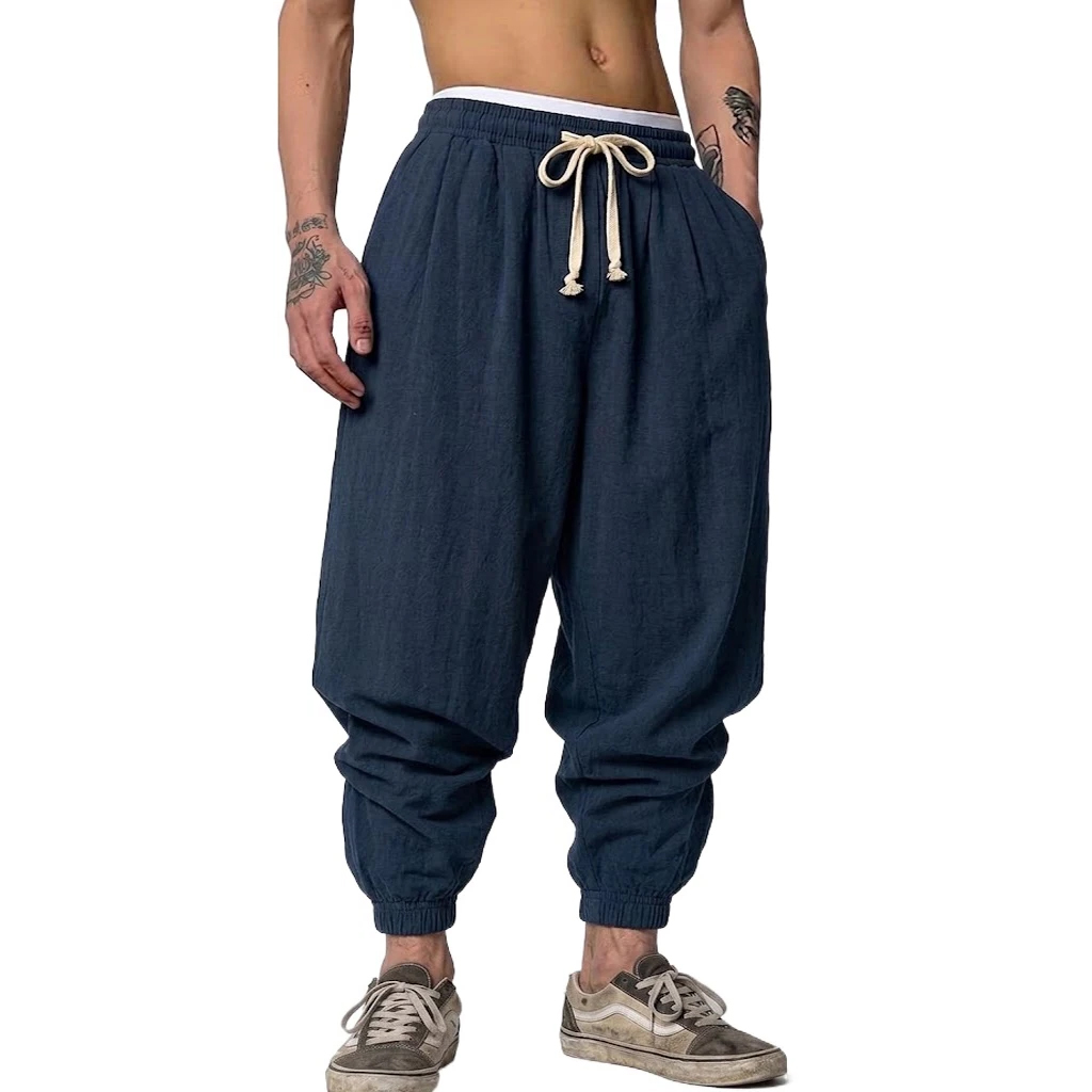 Pantalon Harem ample décontracté en coton et lin coréen pour homme, avec cordon de serrage, idéal pour le sport, le quotidien et le travail – Collection Printemps-Automne