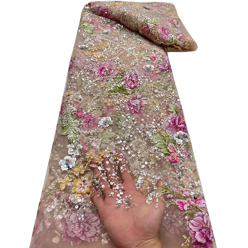 Tissu africain nigérian en dentelle et Tulle, avec paillettes brodées, tissu perlé pour robe de soirée de mariage, fabrication de vêtements traditionnels